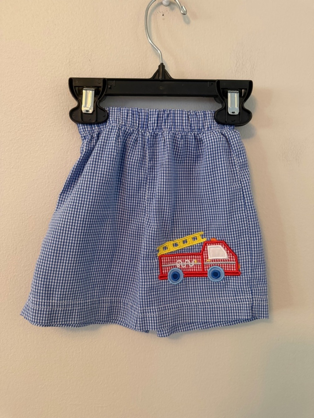 Claire & Charlie Blue Gingham Firetruck Shorts